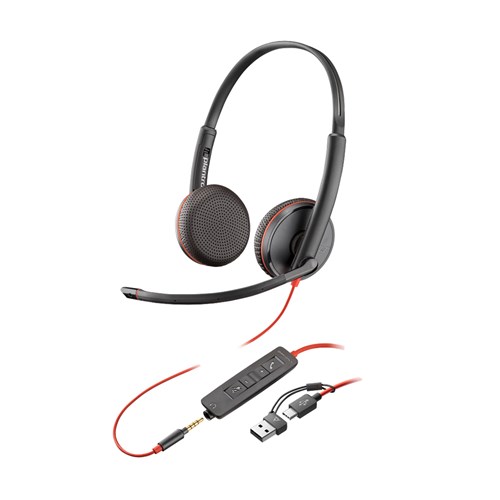 Hp Poly Blackwire 3225 Stereo USB-C Headset +3.5mm Plug USB-C/A Adapter 8X229AA - Theodist