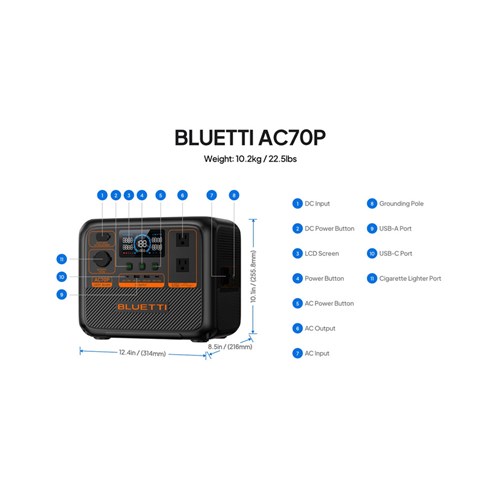 Bluetti AC70P Portable Power Station with 1000W 864Wh Battery_4 - Theodist