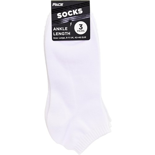 Pace ANKL3P Ankle Length Socks 3 Pairs, White, Small 13-3 UK, Medium 4-7 UK, Large 8-11 UK_3 - Theodist