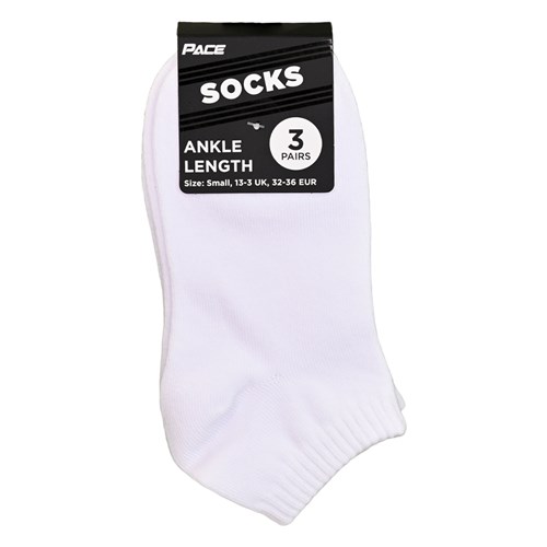 Pace ANKL3P Ankle Length Socks 3 Pairs, White, Small 13-3 UK, Medium 4-7 UK, Large 8-11 UK_1 - Theodist