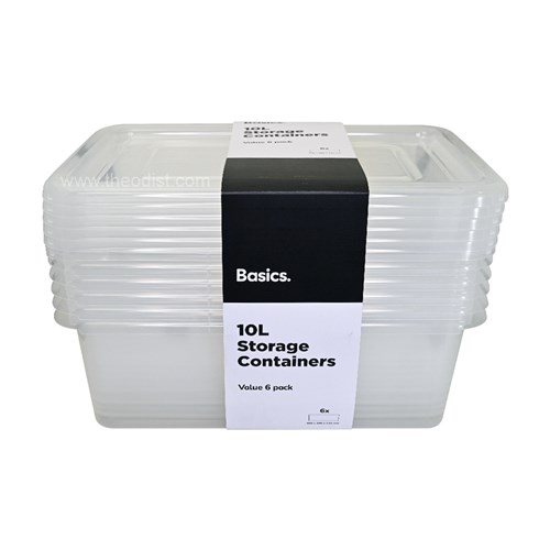 Basics. B7122 Plastic Storage Containers 6 Pack Clear 400x290x131mm - Theodist