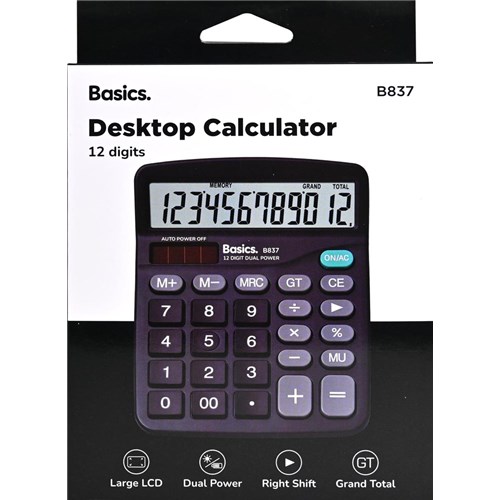 Basics B837 - Desktop Calculator Dual Power 12 Digit - Theodist