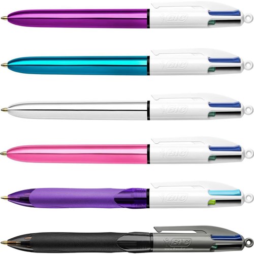 BIC 4 Colours Shine & Grip Medium 1.0mm Ballpoint Pens - Theodist