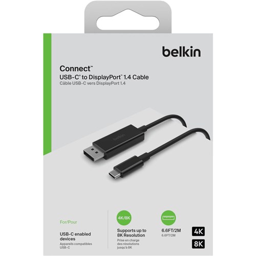 Belkin USB-C to DP Display Port 1.4 Cable, 4K/8K, 2M, AVC014BT2MBK_2 - Theodist