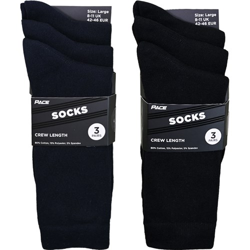 Pace BNES3P Business Crew Socks, 3 Pairs, Size 8-11 UK, Black and Navy Blue - Theodist