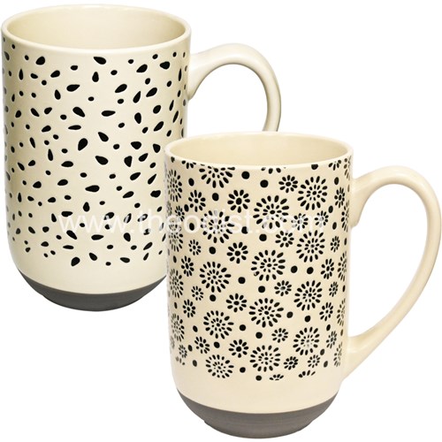 Bexly BX684 Ceramic Mug, White with Assorted Black Engraving Designs, 590mL - Theodist