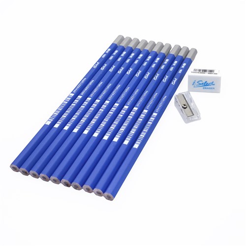 iSelect C074 Graphite Pencil 2B 10pcs Blue with Sharpener and Eraser_1 - Theodist