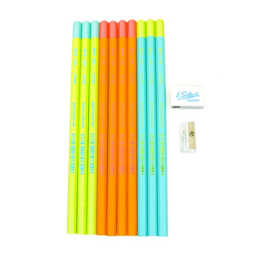iSelect C075 Graphite Pencil 2B 10pcs in 3 Colours with Sharpener and Eraser_1 - Theodist