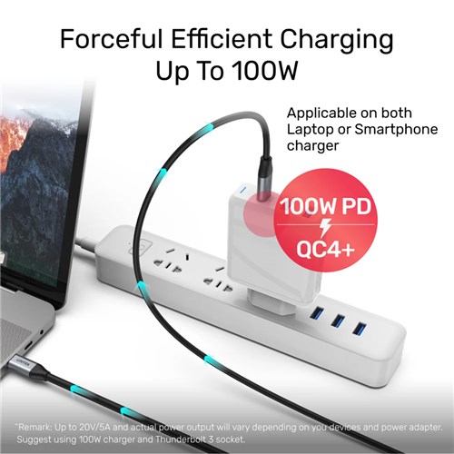 Unitek C14082ABK USB-C Male to Male Fast Data & Charging Cable 1M, 4K@60Hz, 100W_4 - Theodist