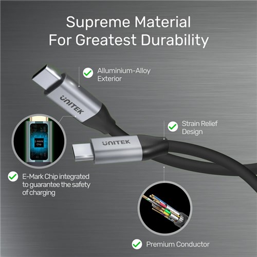 Unitek C14082ABK USB-C Male to Male Fast Data & Charging Cable 1M, 4K@60Hz, 100W_6 - Theodist