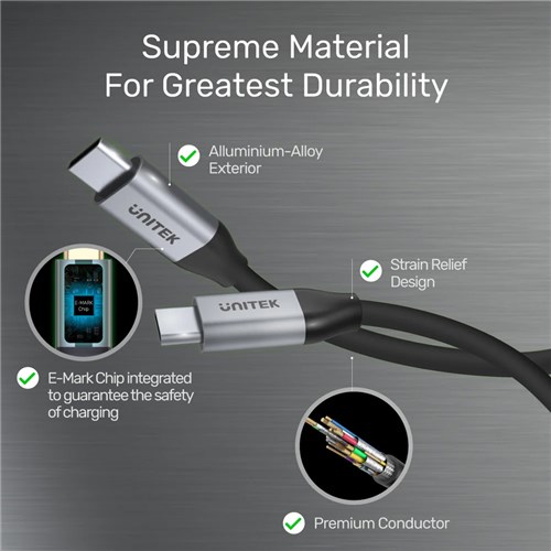 Unitek C14091ABK USB-C Male to Male Fast Charging Cable 2M, 4K@60Hz 5Gbps, 20V 5A 100W_5 - Theodist