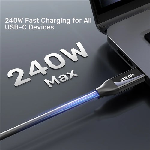 Unitek C14100ABK01-2M USB4 USB-C Cable, 2M, 240W, 40G, 8K 60Hz, Compatible with Thunderbolt 4/3_4 - Theodist