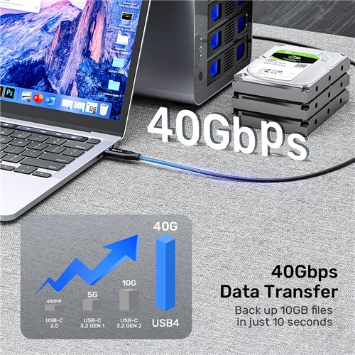 Unitek C14100ABK01-2M USB4 USB-C Cable, 2M, 240W, 40G, 8K 60Hz, Compatible with Thunderbolt 4/3_5 - Theodist
