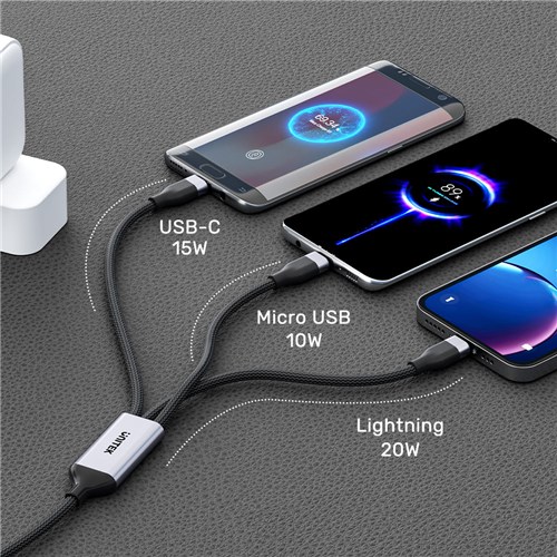 Unitek C14101AGY01-1.5M 3-in-1 USB-C, Micro USB, Lightning, USB-C Cable, 1.5M_1 - Theodist