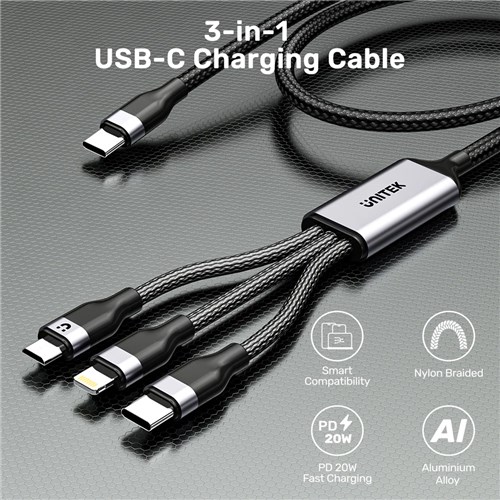 Unitek C14101AGY01-1.5M 3-in-1 USB-C, Micro USB, Lightning, USB-C Cable, 1.5M_2 - Theodist