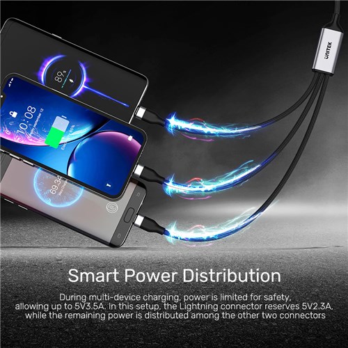 Unitek C14101AGY01-1.5M 3-in-1 USB-C, Micro USB, Lightning, USB-C Cable, 1.5M_4 - Theodist