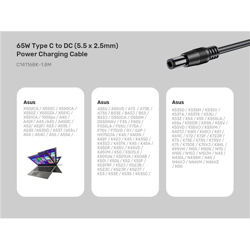 Unitek C14116BK 65W USB-C to DC Cable, 5.5x2.5mm, 1.8M, Power Charging 20V 3.25_3 - Theodist