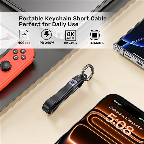 Unitek C14179ABK01-0.13M USB4 Keychain Cable with 240W PD, 40Gpbs & 8K@60Hz_6 - Theodist
