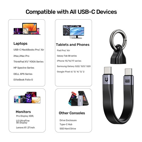 Unitek C14179ABK01-0.13M USB4 Keychain Cable with 240W PD, 40Gpbs & 8K@60Hz_8 - Theodist