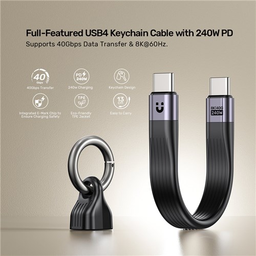 Unitek C14179ABK01-0.13M USB4 Keychain Cable with 240W PD, 40Gpbs & 8K@60Hz_9 - Theodist