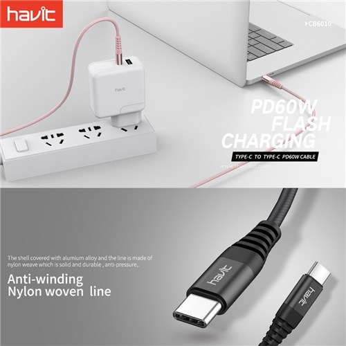 Havit CB6010 PD Data Cable Type-C to Type-C 1.2m_1 - Theodist