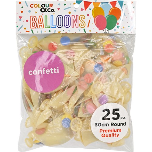 Colour & Co. CF2530AST Confetti Balloons, 25 Pcs, 30cm Round, Premium Quality - Theodist