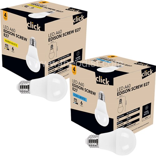 Click LED A60 Edison Screw E27 Cool/Warm White, 470 Lumens, 6 Watt - Theodist