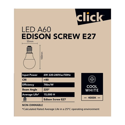 Click LED A60 Edison Screw E27 Cool/Warm White, 470 Lumens, 6 Watt_6 - Theodist