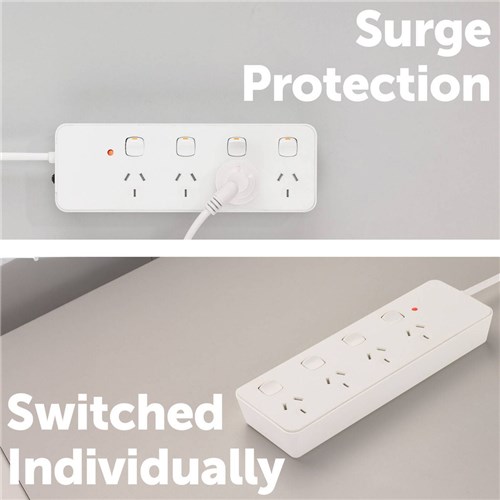 Click Powerboard 4 Outlet with Switch Surge Protect & Child Safet Shutters 0698128_1 - Theodist
