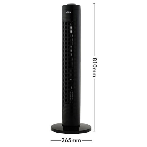 Click 0816288 81cm Tower Fan, 3 Speed Settings, Black, 26.5cm X 81cm_1 - Theodist