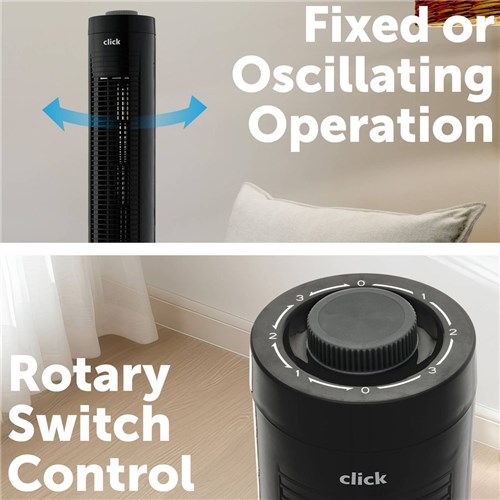 Click 0816288 81cm Tower Fan, 3 Speed Settings, Black, 26.5cm X 81cm_2 - Theodist