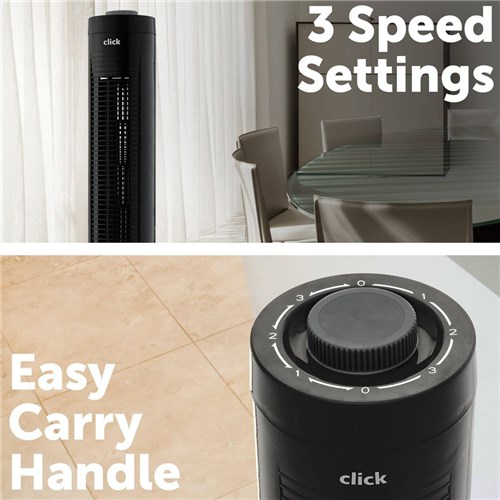 Click 0816288 81cm Tower Fan, 3 Speed Settings, Black, 26.5cm X 81cm_3 - Theodist
