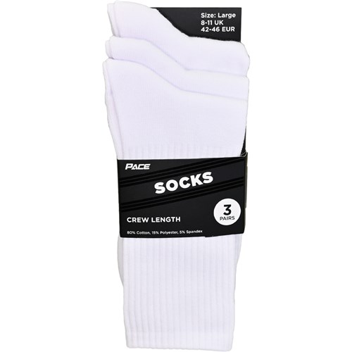 Pace CREW3P Crew Length Socks 3 Pairs, White, X-Small 10-12 UK, Small 13-3 UK, Medium 4-7 UK, Large 8-11 UK_5 - Theodist
