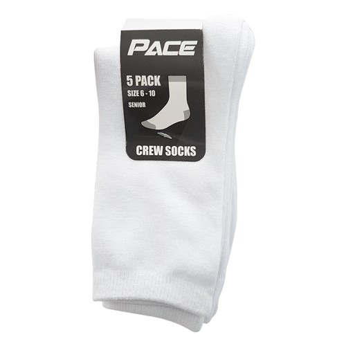 Pace Crew Socks Sizes 13-3, 2-8, 6-10, White, 5 Pack_2 - Theodist