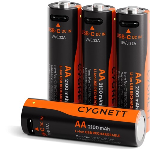Cygnett AA USB-C Rechargeable Battery, 4-Pack, CY5875CCCRB_2 - Theodist