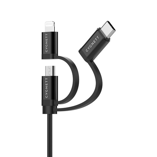 Cygnett Lightning, USB-C, Micro Essential Cable 3-in-1 1m Black CY3571COCAB_1 - Theodist
