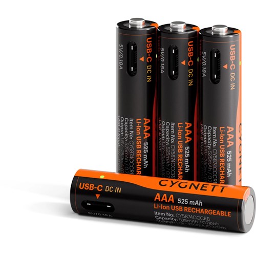 Cygnett AAA USB-C Rechargeable Battery, 4-Pack, CY5874CCCRB_2 - Theodist