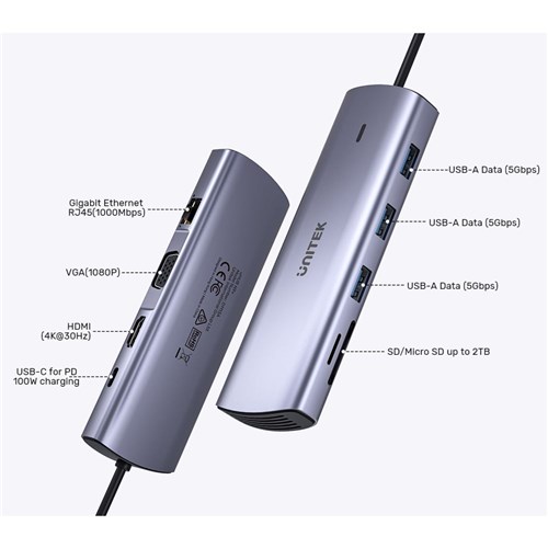 Unitek D1113A USB-C 9 in 1 56GBps Hub Space Grey_2  - Theodist