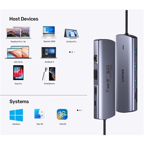 Unitek D1113A USB-C 9 in 1 56GBps Hub Space Grey_7  - Theodist