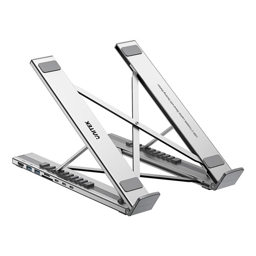 Unitek D1137AGY01 Foldable Laptop Stand + Docking Station 7in1 (2*USB-A USB-C+HDMI+SD/MICRO+PD 100W) - Theodist 
