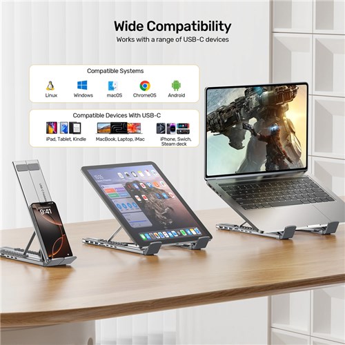Unitek D1137AGY01 Foldable Laptop Stand + Docking Station 7in1 (2*USB-A USB-C+HDMI+SD/MICRO+PD 100W)_12 - Theodist 