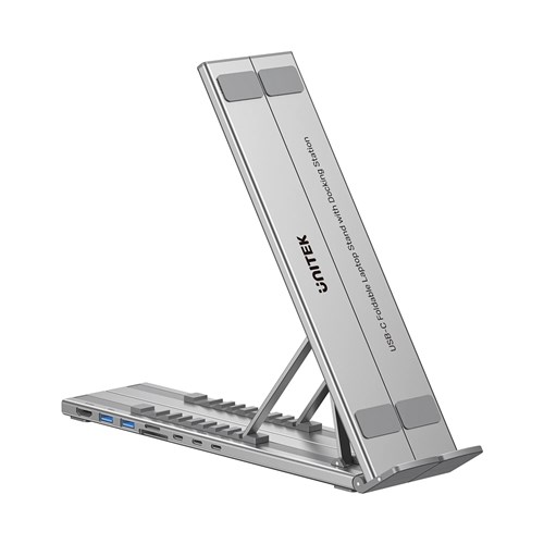 Unitek D1137AGY01 Foldable Laptop Stand + Docking Station 7in1 (2*USB-A USB-C+HDMI+SD/MICRO+PD 100W)_2 - Theodist 