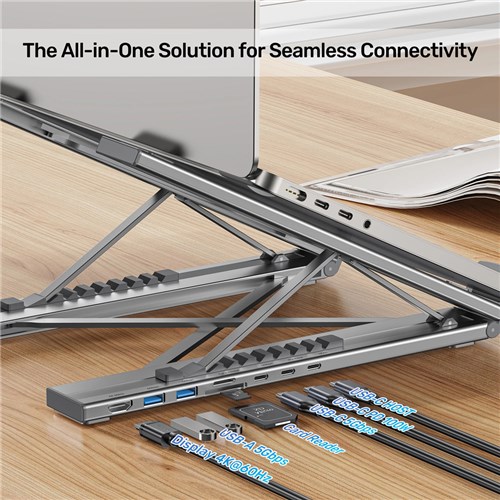 Unitek D1137AGY01 Foldable Laptop Stand + Docking Station 7in1 (2*USB-A USB-C+HDMI+SD/MICRO+PD 100W)_3 - Theodist 