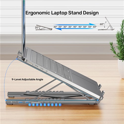 Unitek D1137AGY01 Foldable Laptop Stand + Docking Station 7in1 (2*USB-A USB-C+HDMI+SD/MICRO+PD 100W)_7 - Theodist 