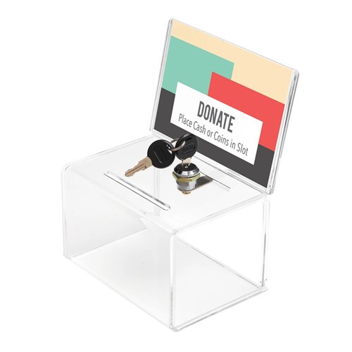 Ballot/Donation Acrylic Lockable Box with A6 Display_1 - Theodist