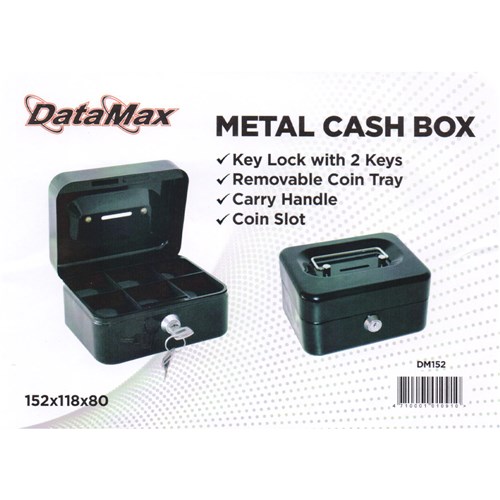 DataMax DM152 Cash Box with Coin Tray & Lock Black 152x118x80mm_2 - Theodist