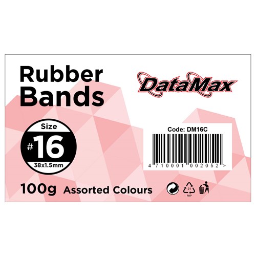 DataMax DM16C No.16 Rubber Bands 38x1.5mm 100g, Assorted Colours_1 - Theodist