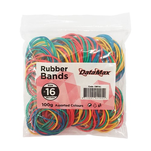 DataMax DM16C No.16 Rubber Bands 38x1.5mm 100g, Assorted Colours - Theodist