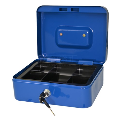 DataMax DM200 Metal Cash Box with Coin Tray & Lock Blue 200x160x86mm_1 - Theodist