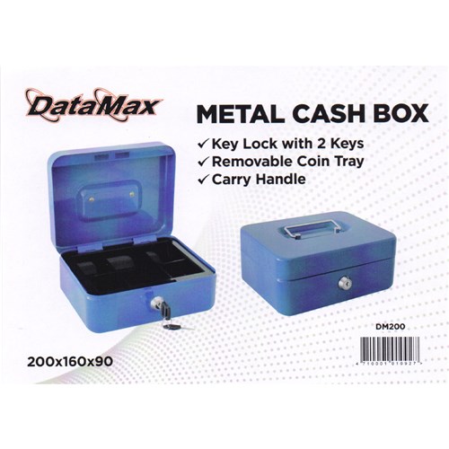 DataMax DM200 Metal Cash Box with Coin Tray & Lock Blue 200x160x86mm_2 - Theodist